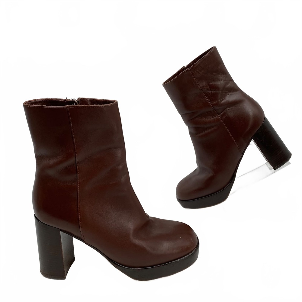 J. Crew Heeled Boots Stack Platform Brown Leather | Women's 7.5